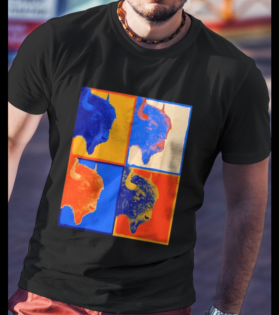 Colorful Pop Bison Grid Andy Warhol T-Shirt