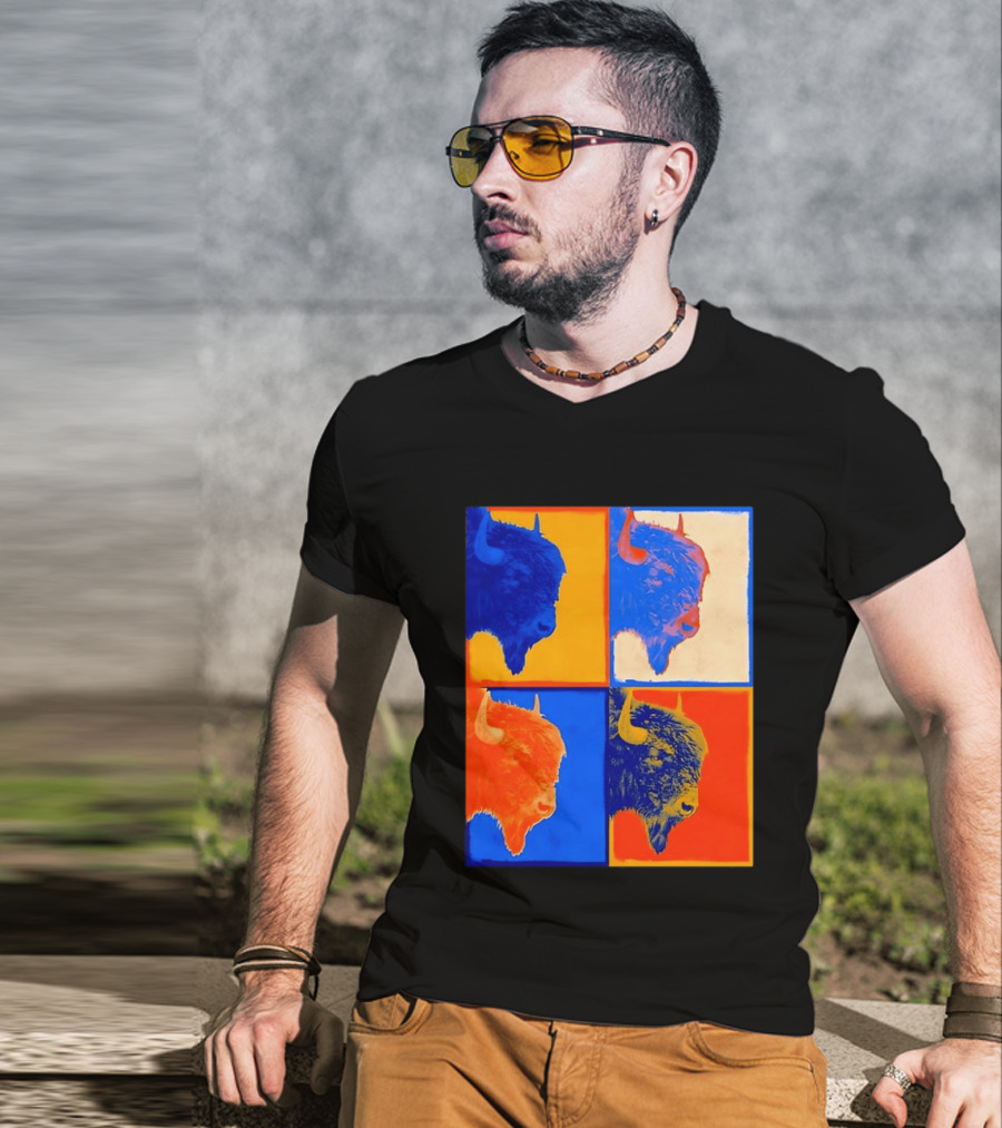 Colorful Pop Bison Grid Andy Warhol T-Shirt