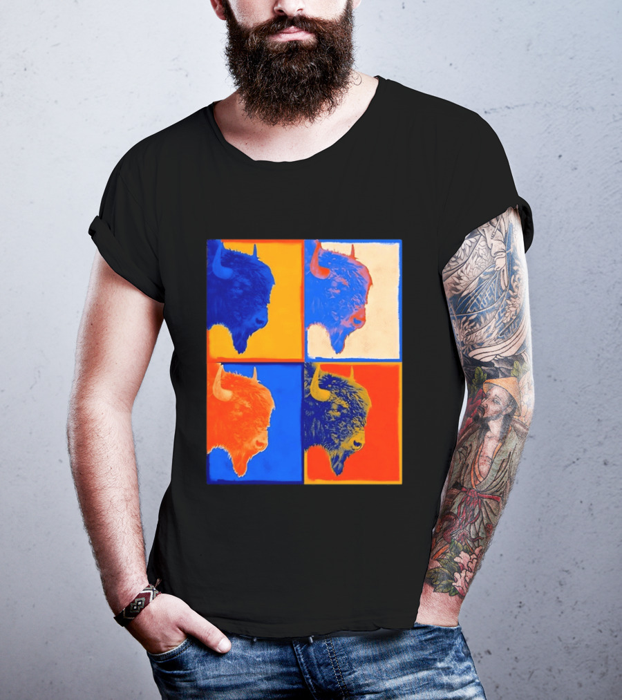 Colorful Pop Bison Grid Andy Warhol T-Shirt