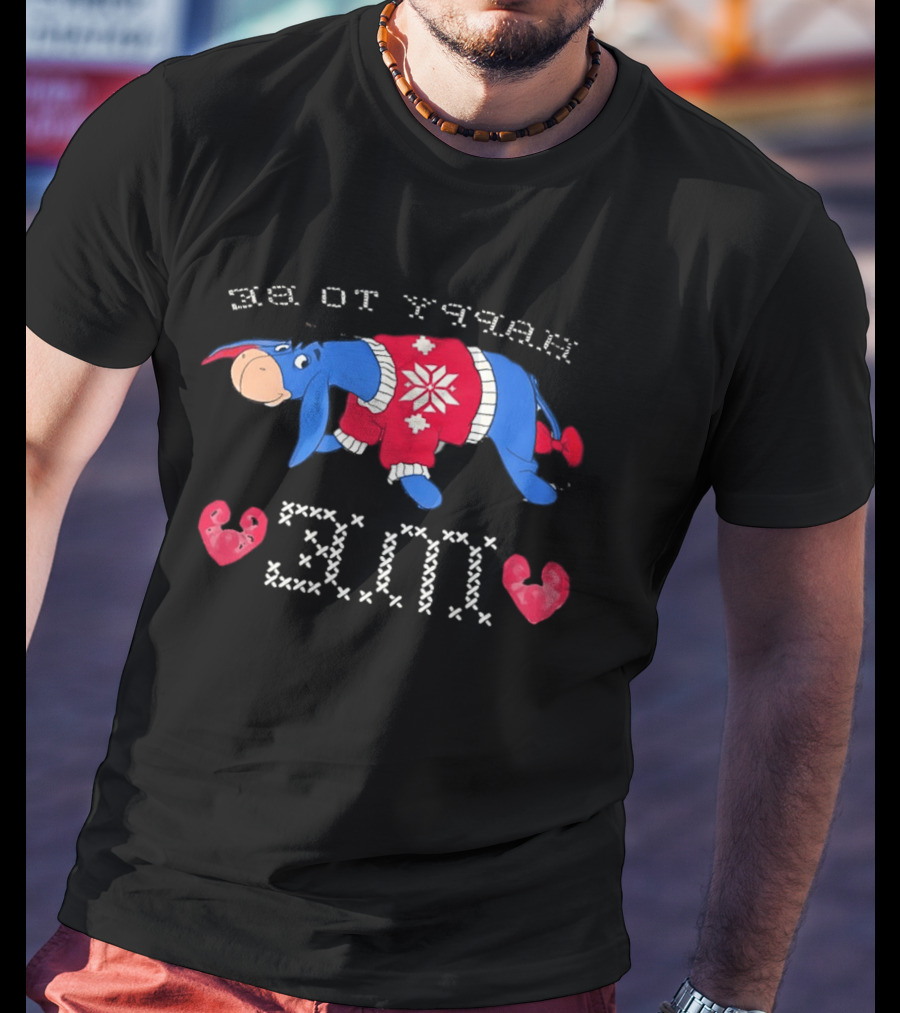 Eeyore Happy To Be Me Snowflake Christmas Sweater Hearts T-Shirt