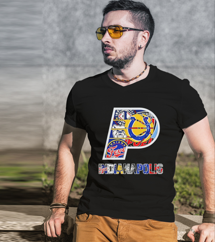 Indiana Pacers Indianapolis Fever Fuel Bulldogs Iconic Sports Collage T-Shirt