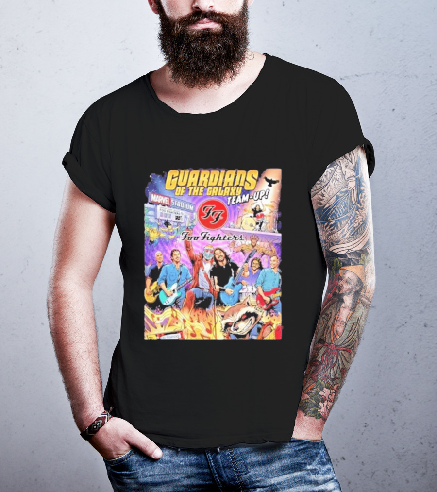 Guardians Of The Galaxy Team Up Foo Fighters Marvel Stadium Wayne Nichols T-Shirt