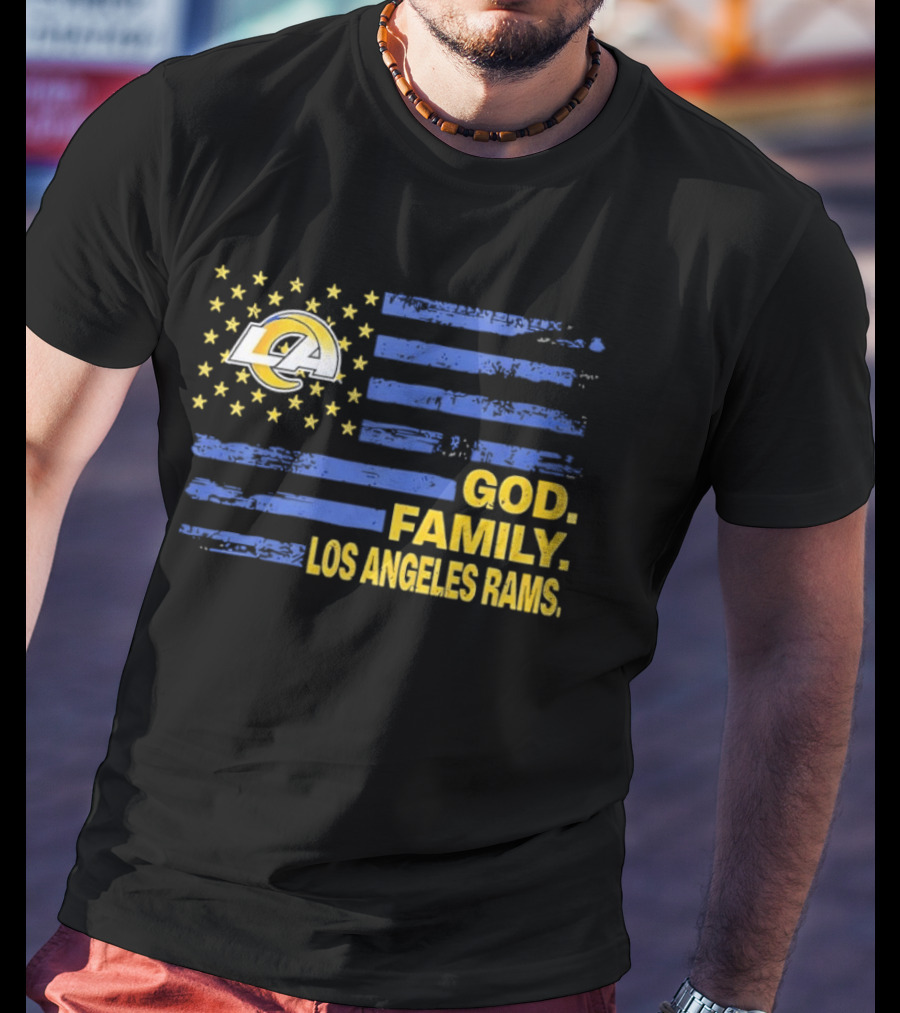 God Family Los Angeles Rams Distressed Flag Stars T-Shirt
