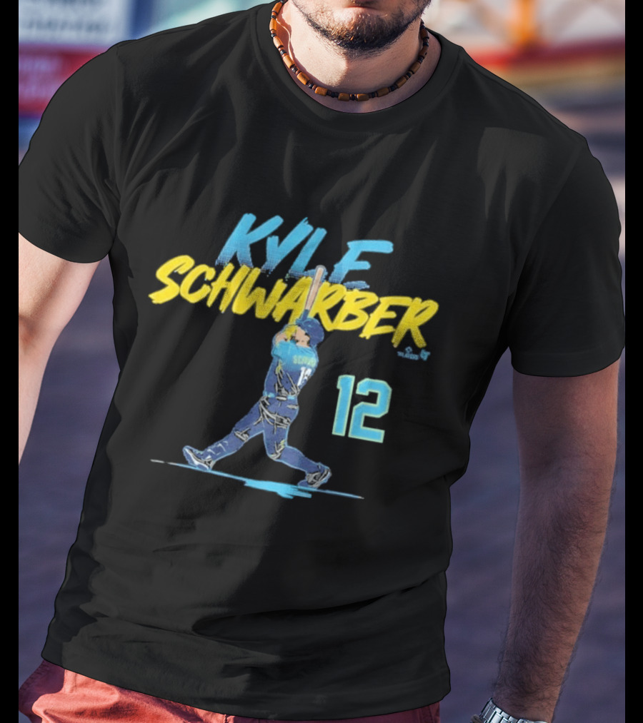 Kyle Schwarber Philly Slugger Swing 12 Blue Yellow Baseball Player Art Action T-Shirt