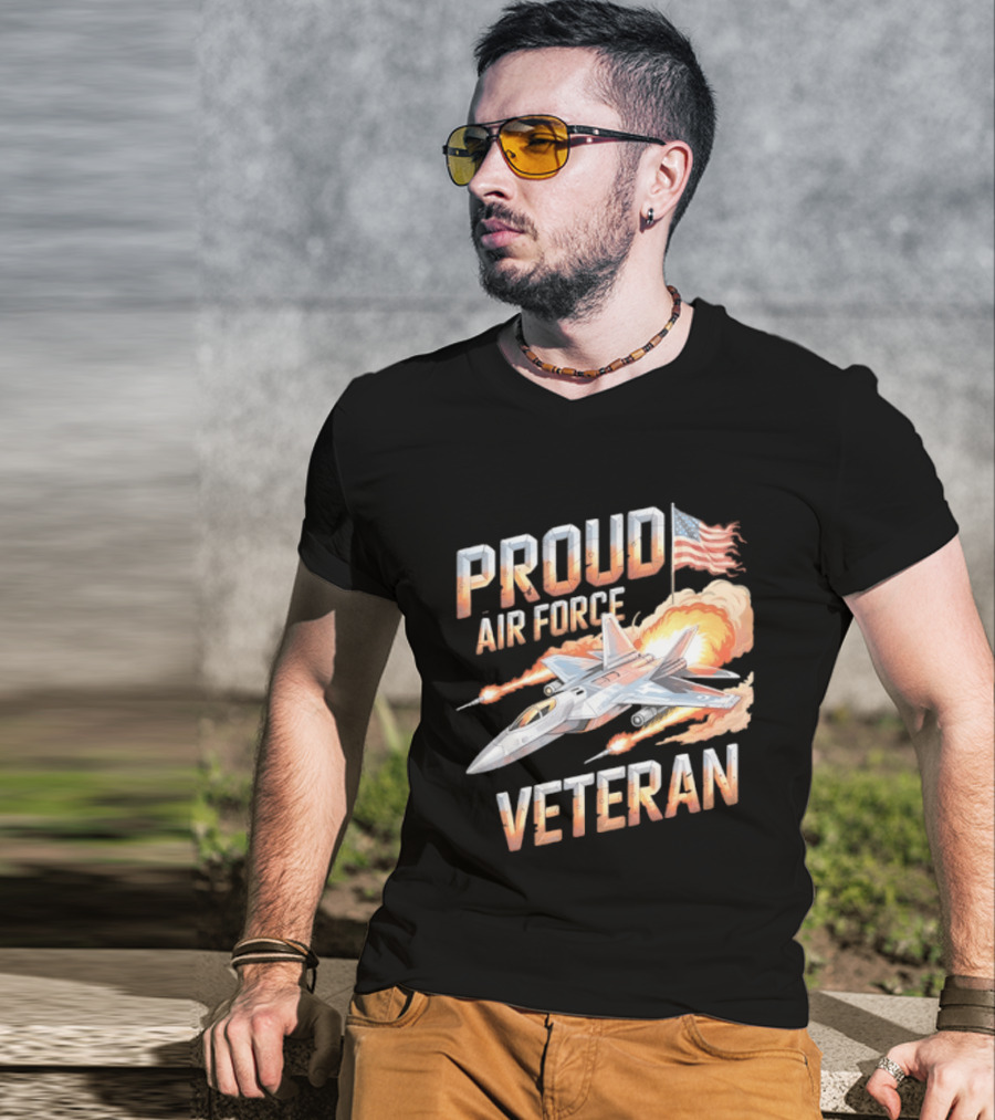 Proud Air Force Veteran F 22 Raptor America Flag T-Shirt