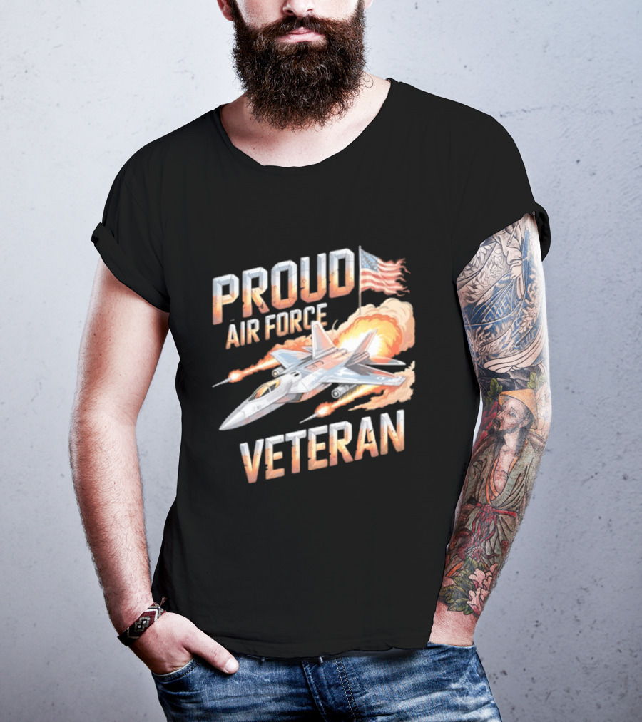 Proud Air Force Veteran F 22 Raptor America Flag T-Shirt