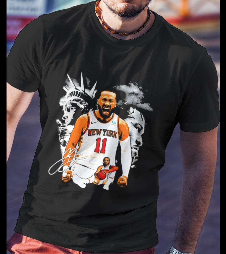 New York 11 Jalen Brunson Statue Of Liberty Basketball Player Image T-Shirt