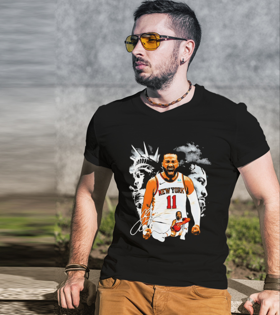 New York 11 Jalen Brunson Statue Of Liberty Basketball Player Image T-Shirt