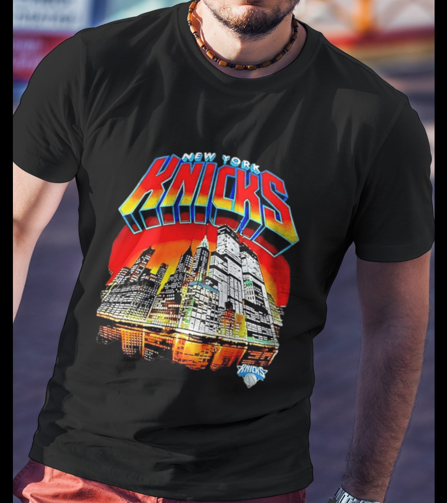 New York Knicks Vibrant City Skyline Sunset Basketball T-Shirt