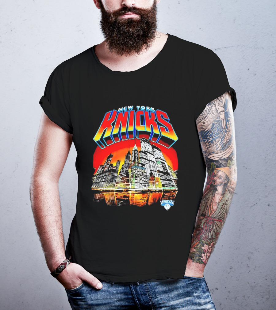 New York Knicks Vibrant City Skyline Sunset Basketball T-Shirt