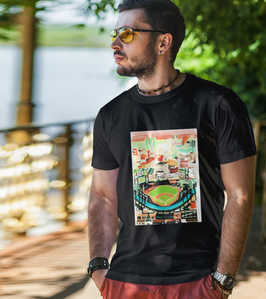 Comerica Park Detroit Skyline Baseball Art Sydney Finney T-Shirt