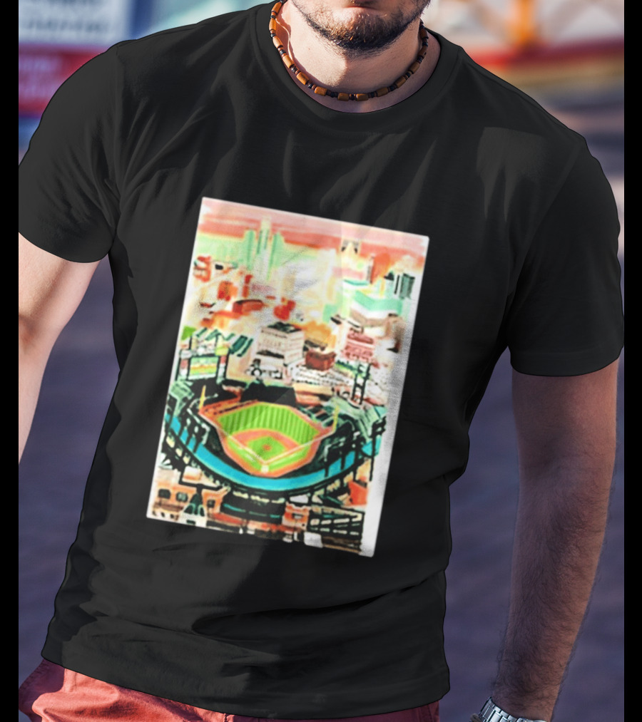 Comerica Park Detroit Skyline Baseball Art Sydney Finney T-Shirt
