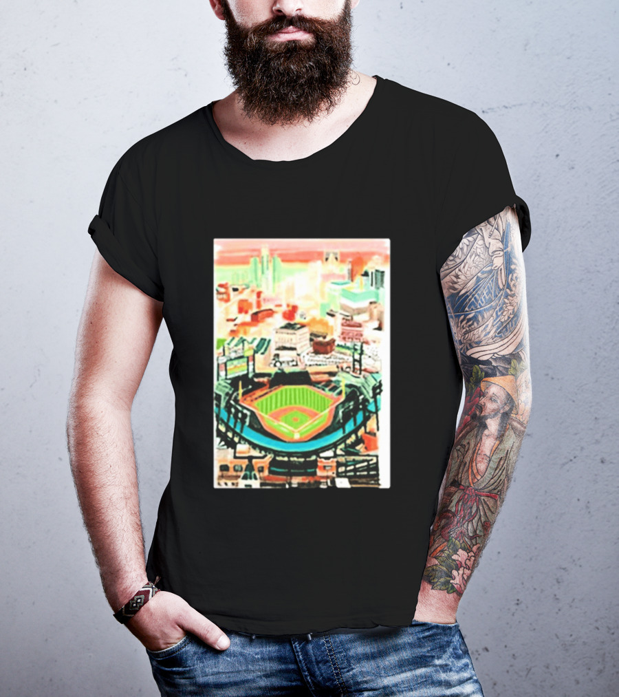 Comerica Park Detroit Skyline Baseball Art Sydney Finney T-Shirt