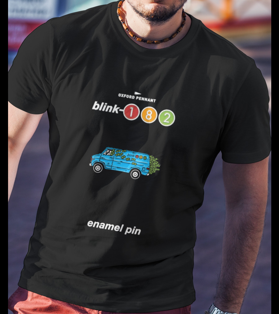 Oxford Pennant Blink 182 Van Enamel Pin Blue Van With 182 T-Shirt