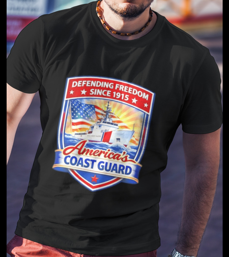 Defending Freedom Since 1915 America's Coast Guard US Flag Ship T-Shirt