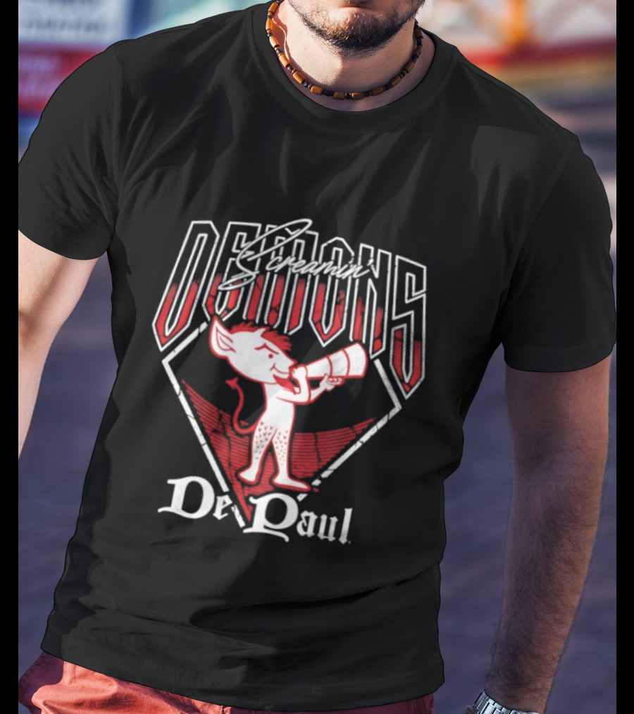 DePaul Screamin' Demons Baseball Cartoon Character Megaphone T-Shirt