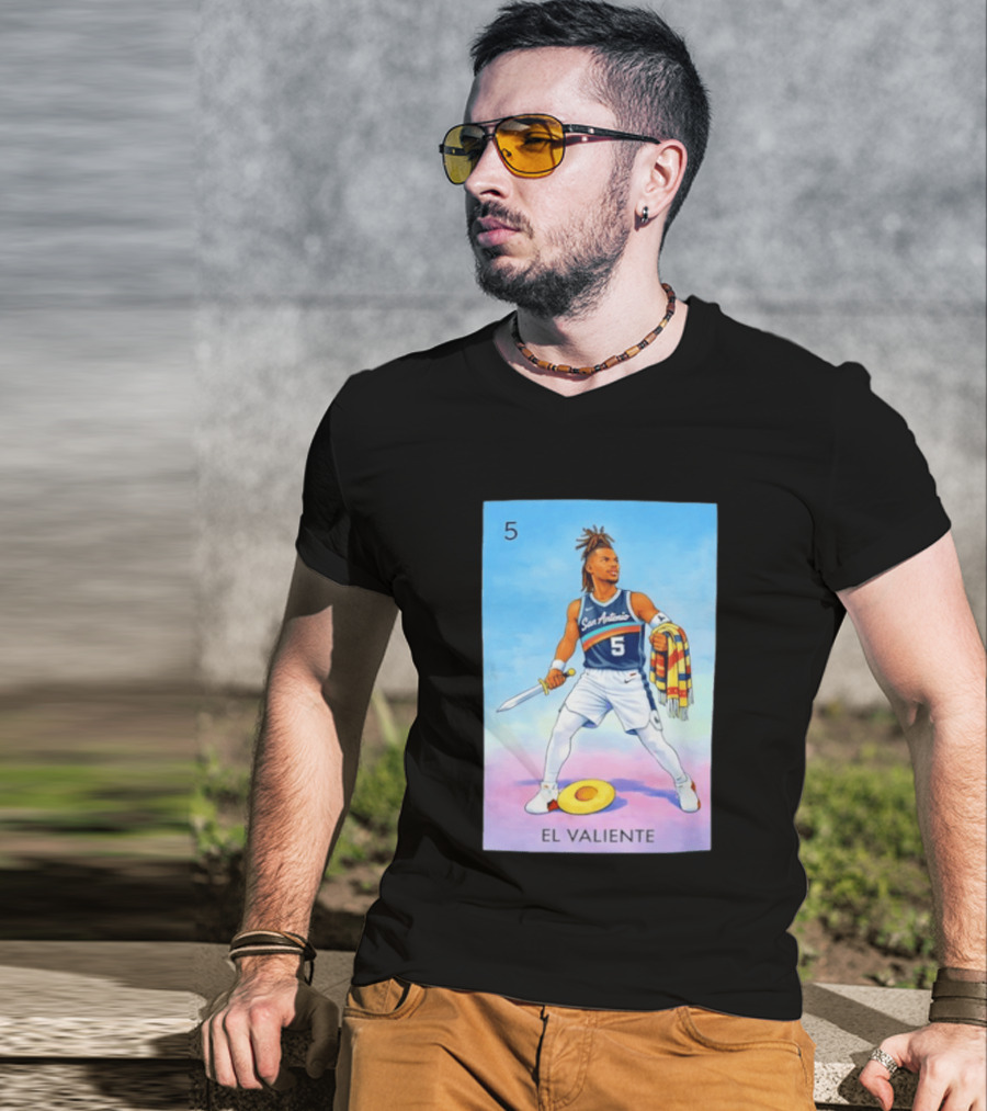 San Antonio Spurs El Valiente Stephon Castle Lotería Card T-Shirt