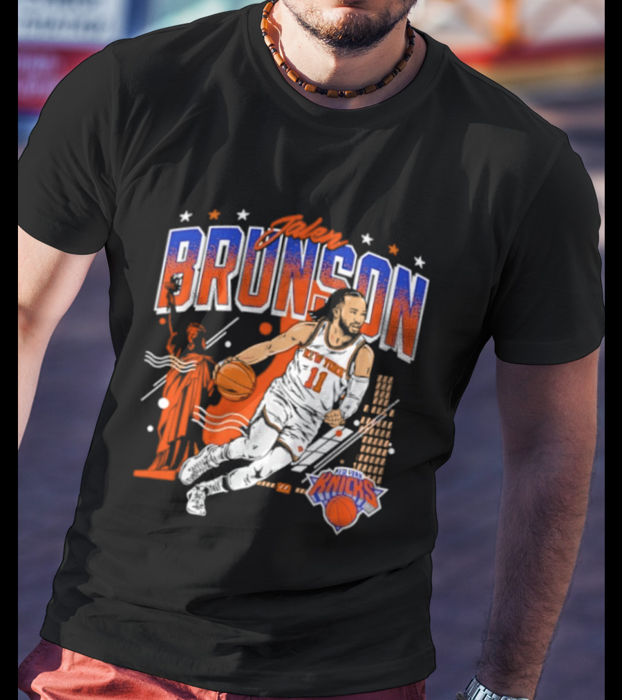 Jalen Brunson New York Knicks NBA Basketball Skyline Statue Of Liberty City Stars T-Shirt