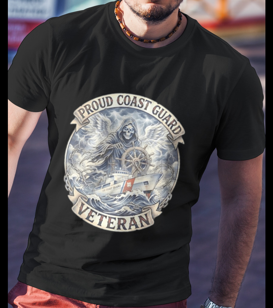 Proud Coast Guard Veteran Grim Reaper With Ship And Wheel T-Shirt
