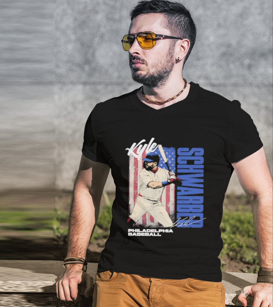 Kyle Schwarber American Flag Philadelphia Baseball T-Shirt