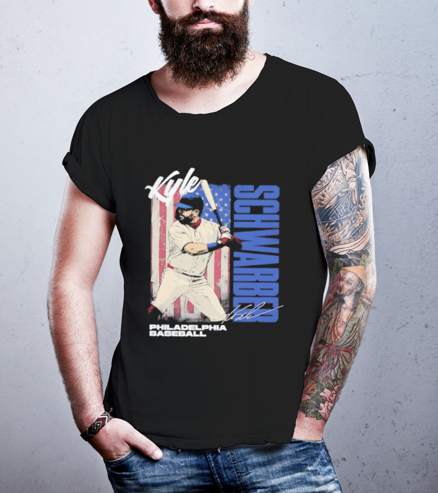 Kyle Schwarber American Flag Philadelphia Baseball T-Shirt