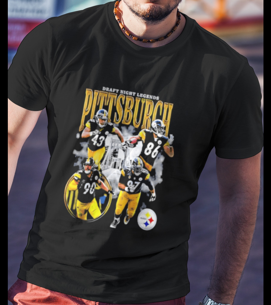 Pittsburgh Draft Night Legends Steelers Football Players And Iconic Trio T-Shirt