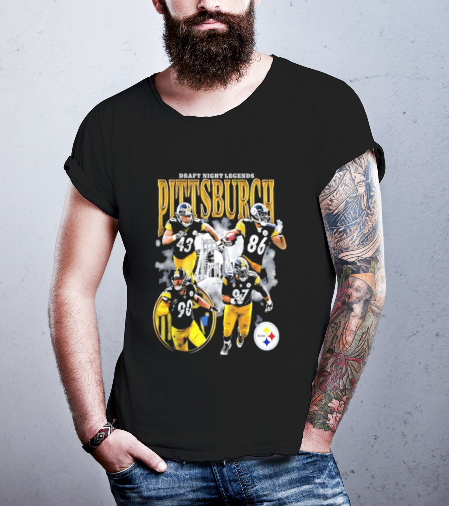 Pittsburgh Draft Night Legends Steelers Football Players And Iconic Trio T-Shirt