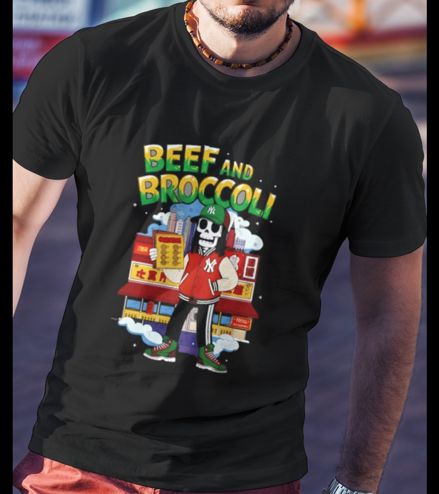 Beef And Broccoli Skeleton In NYC Street Food T-Shirt
