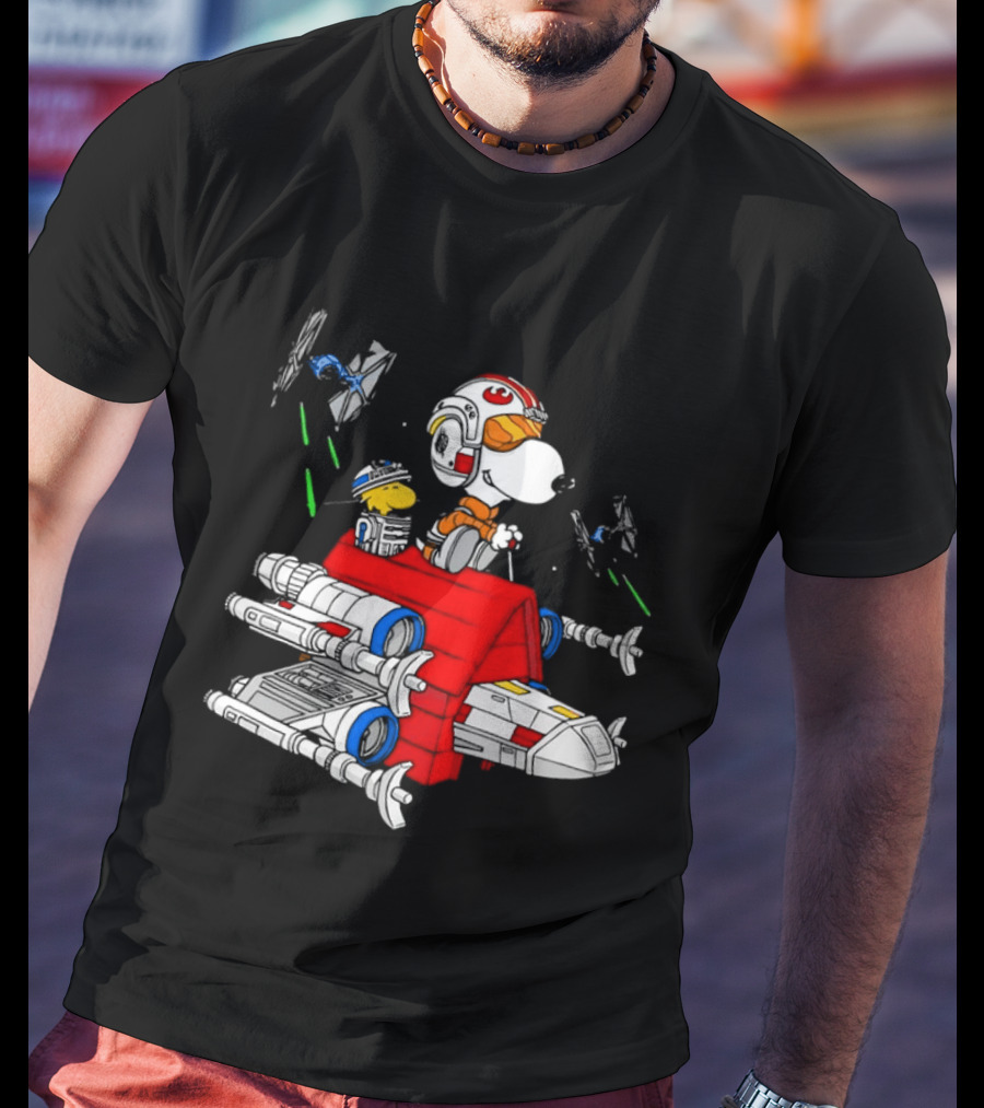 Snoopy X Wing Pilot Woodstock R2 D2 Star Wars Peanuts T-Shirt