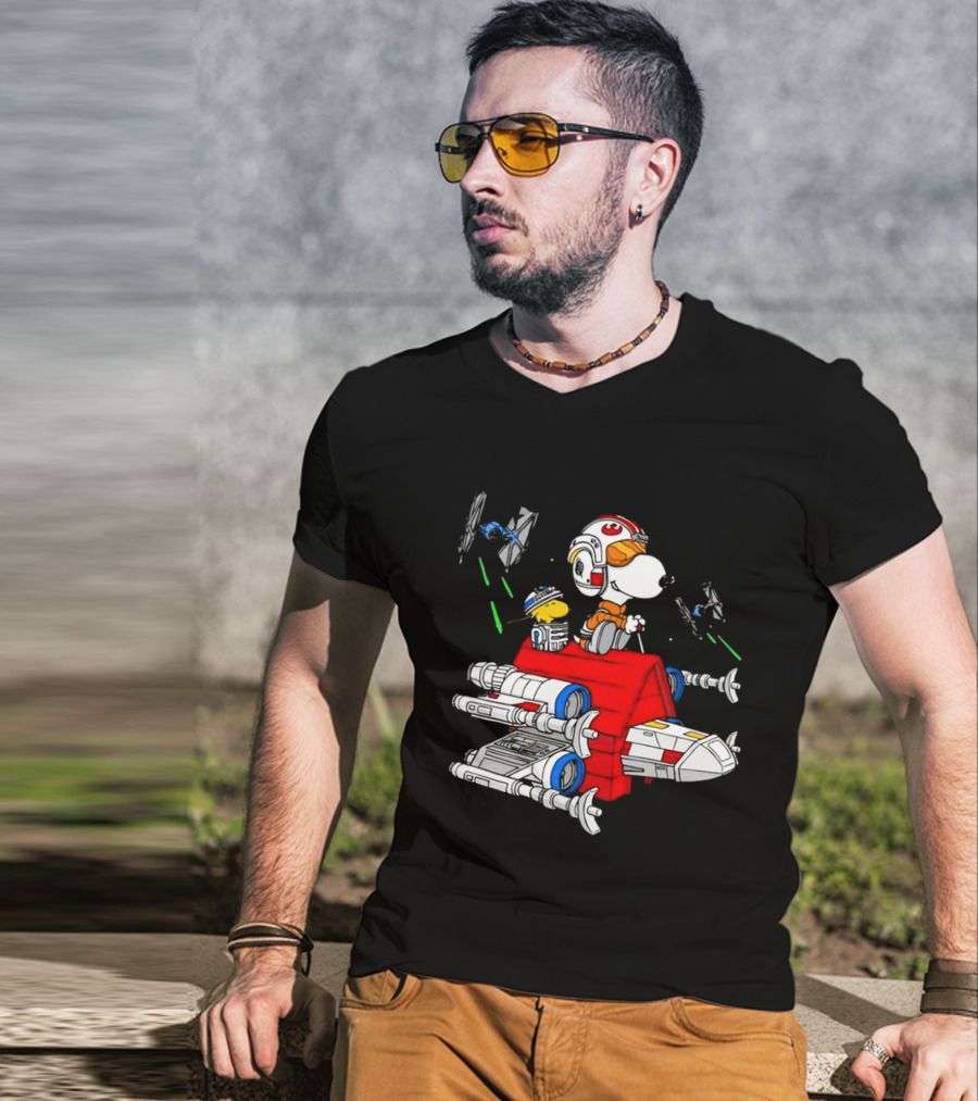 Snoopy X Wing Pilot Woodstock R2 D2 Star Wars Peanuts T-Shirt