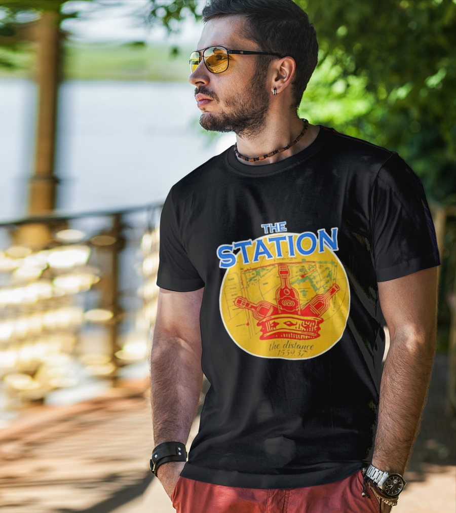 The Station The Distance 1559.37 Map And Bottles T-Shirt