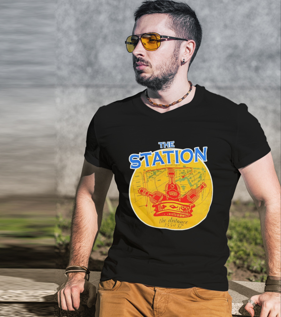 The Station The Distance 1559.37 Map And Bottles T-Shirt