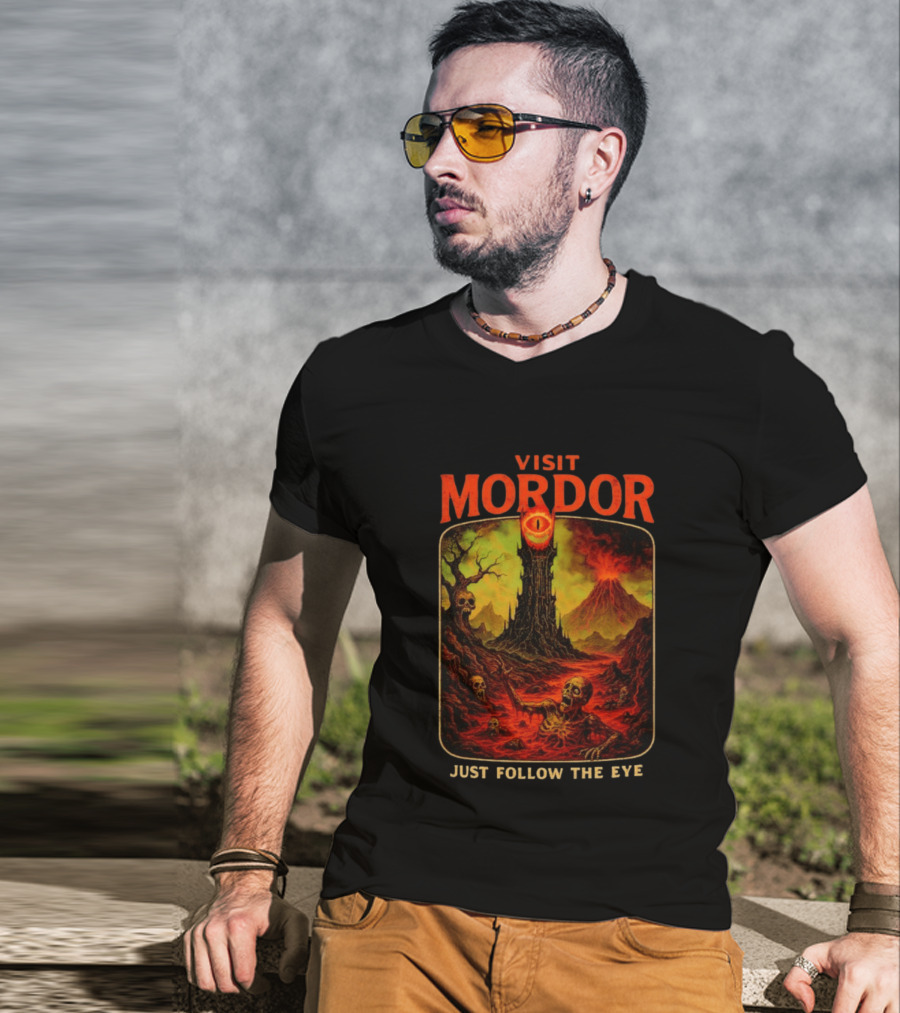 Visit Mordor Just Follow The Eye Tower And Volcano Adventure T-Shirt