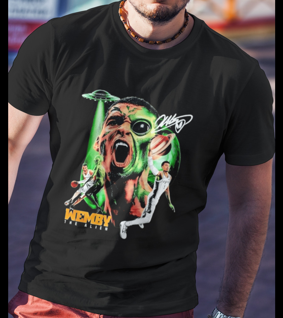 Wemby The Alien San Antonio Spurs NBA UFO Theme With Signature T-Shirt