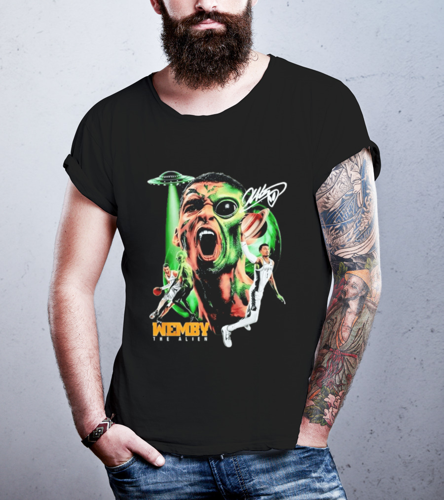 Wemby The Alien San Antonio Spurs NBA UFO Theme With Signature T-Shirt