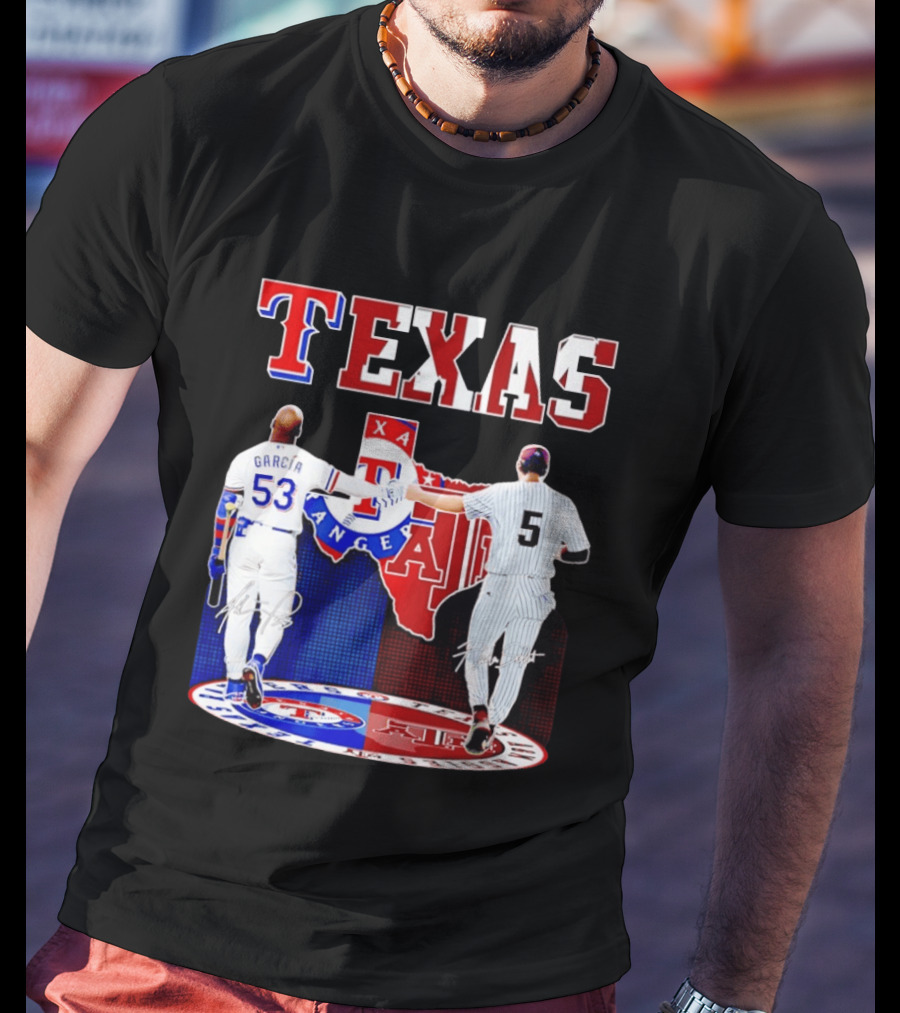 Texas Rangers Adolis Garcia And Texas A&M Aggies Hunter Schott Split Map T-Shirt
