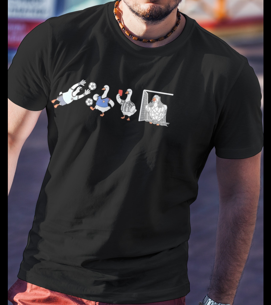 Ducks Soccer Match Diving Goalie Referee And Goal Net Moments T-Shirt