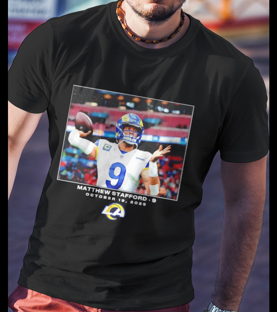 Los Angeles Rams Matthew Stafford Week 7 Action Photo With LA Rams T-Shirt