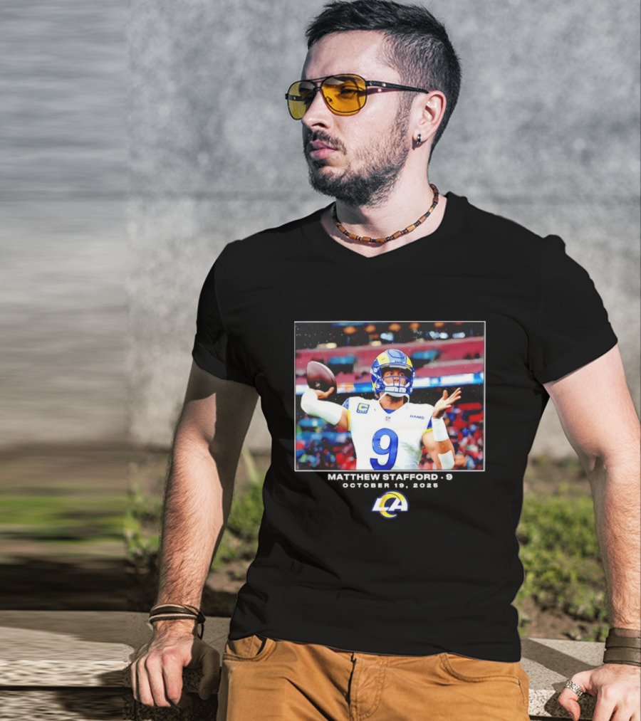 Los Angeles Rams Matthew Stafford Week 7 Action Photo With LA Rams T-Shirt