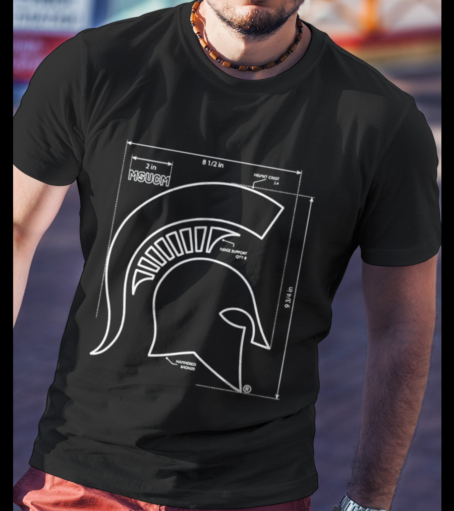 Michigan State Spartans MSUCM Helmet Crest Ridge Support Hammered Bronze Blueprint T-Shirt