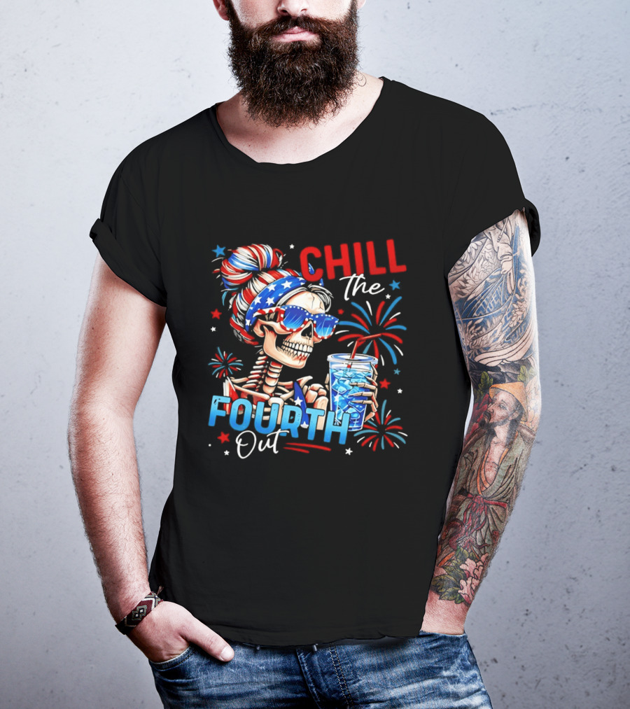 Patriot Skeleton Chill The Fourth Out Firework Celebration T-Shirt