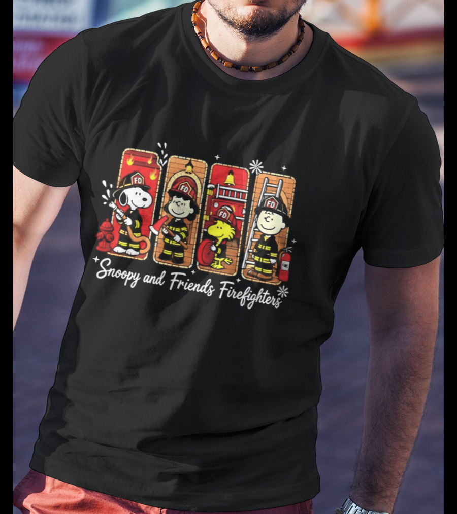 Snoopy And Friends Firefighters Lucy Woodstock Charlie Brown Peanuts T-Shirt