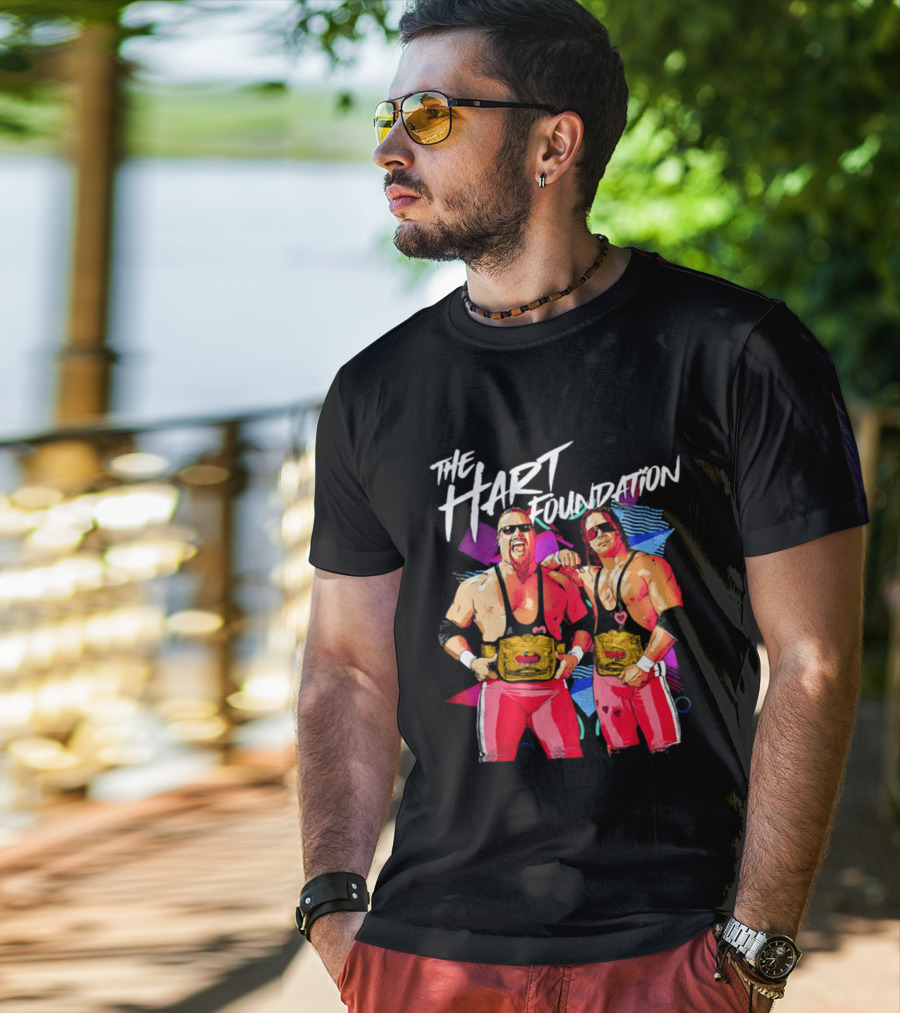The Hart Foundation WWE Champions With Belts And Sunglasses T-Shirt