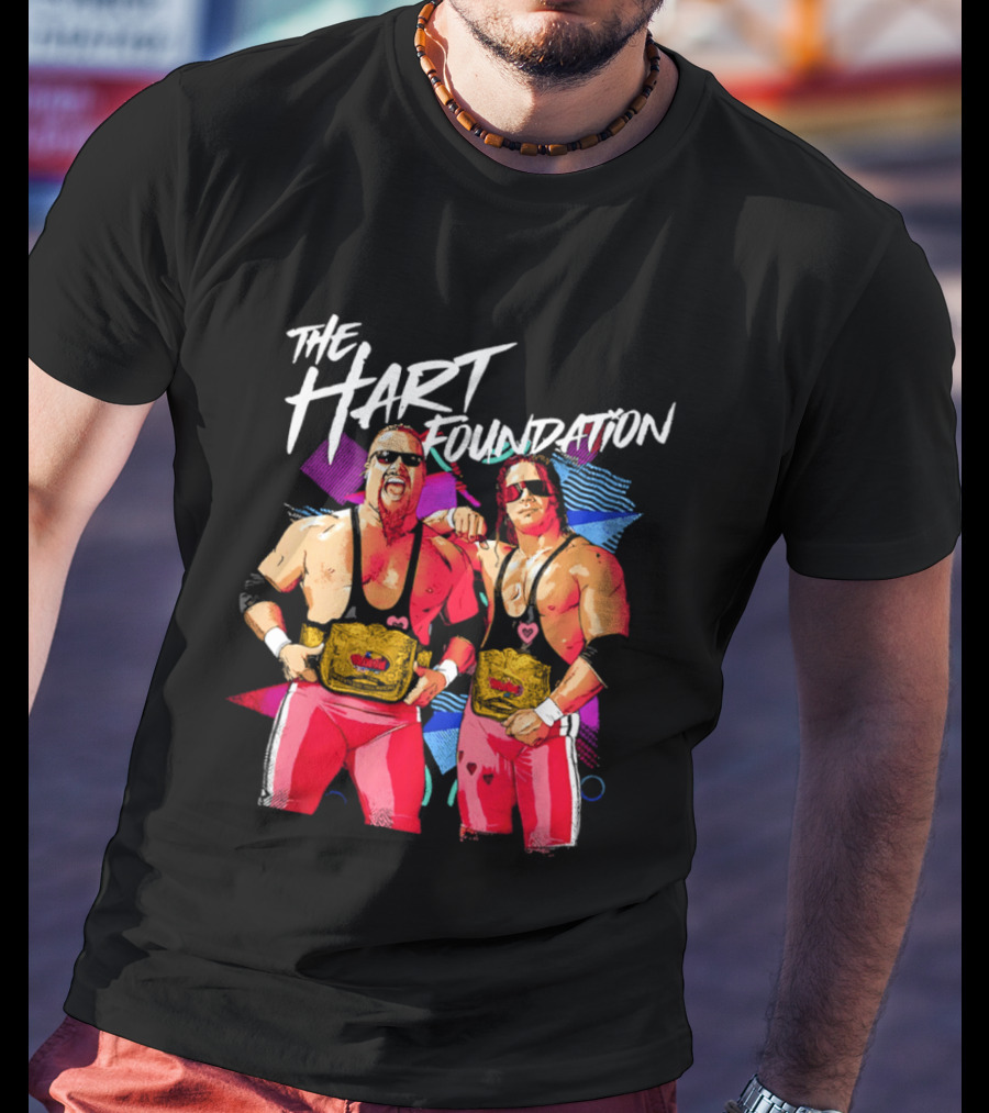 The Hart Foundation WWE Champions With Belts And Sunglasses T-Shirt