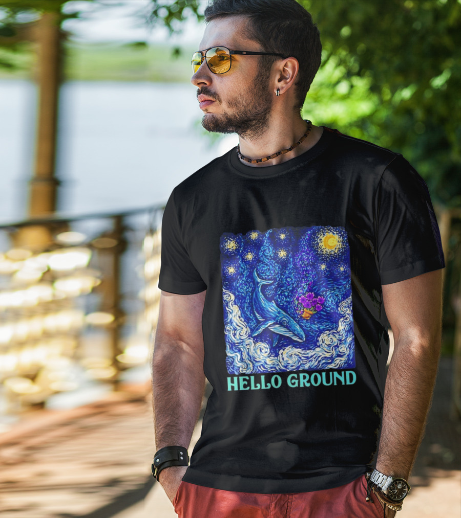 The Hitchhiker's Guide To The Galaxy Starry Night Hello Ground Whale T-Shirt