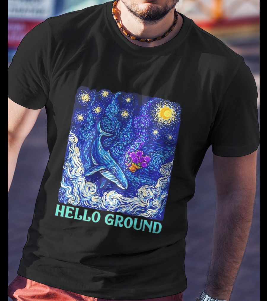 The Hitchhiker's Guide To The Galaxy Starry Night Hello Ground Whale T-Shirt