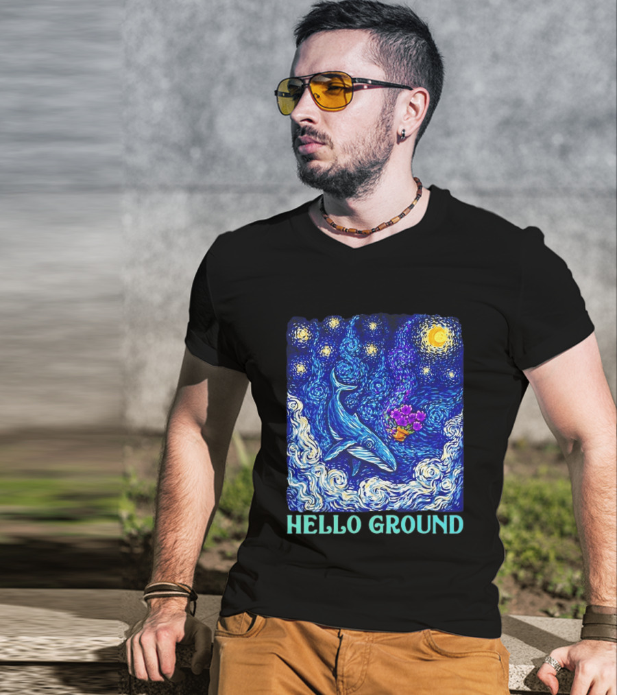 The Hitchhiker's Guide To The Galaxy Starry Night Hello Ground Whale T-Shirt