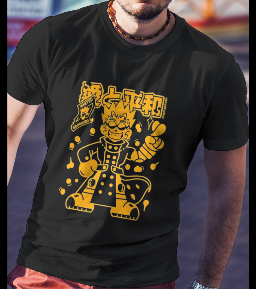 Vash The Stampede Trigun Love And Peace Japanese Text Anime T-Shirt