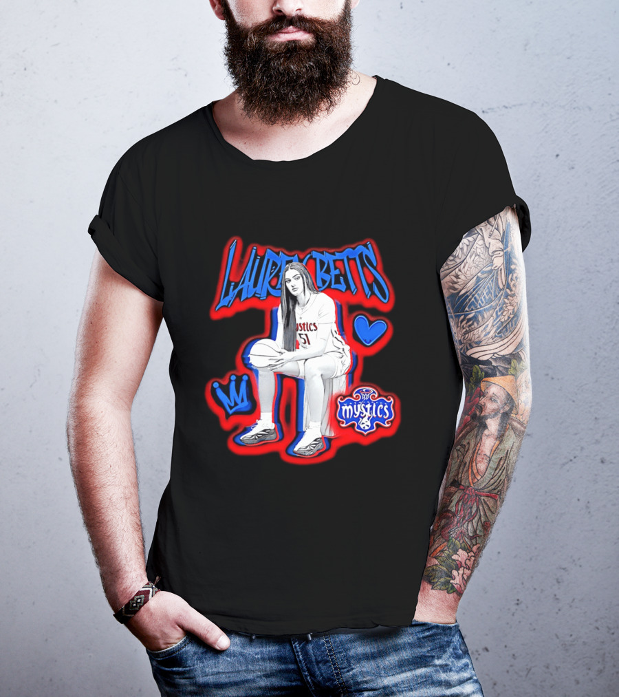 Lauren Betts Washington Mystics Basketball No. 51 Mystics Logo And Heart T-Shirt