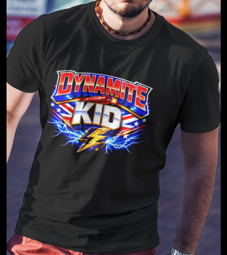 Dynamite Kid Wrestling Lightning Union Jack Explosion T-Shirt